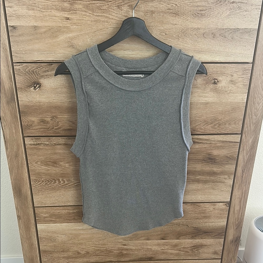 Free People Gray Fitted Sleeveless Muscle Tee
